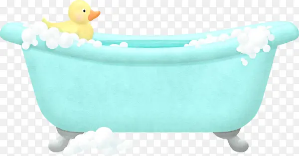 手绘蓝色浴缸里的小黄鸭