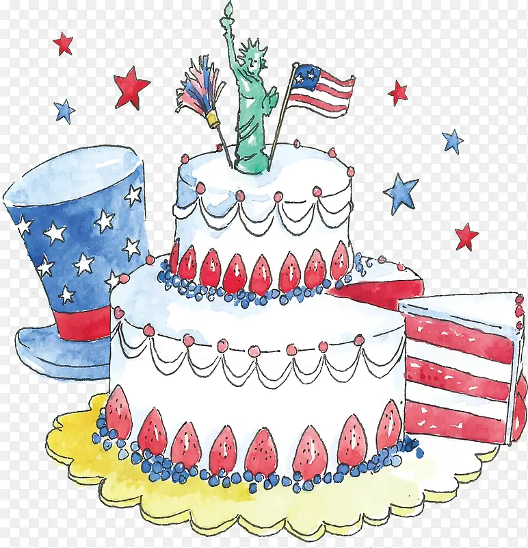 水彩手绘美国蛋糕