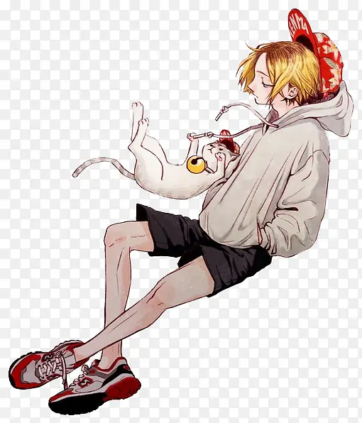 卡通原画女孩小猫