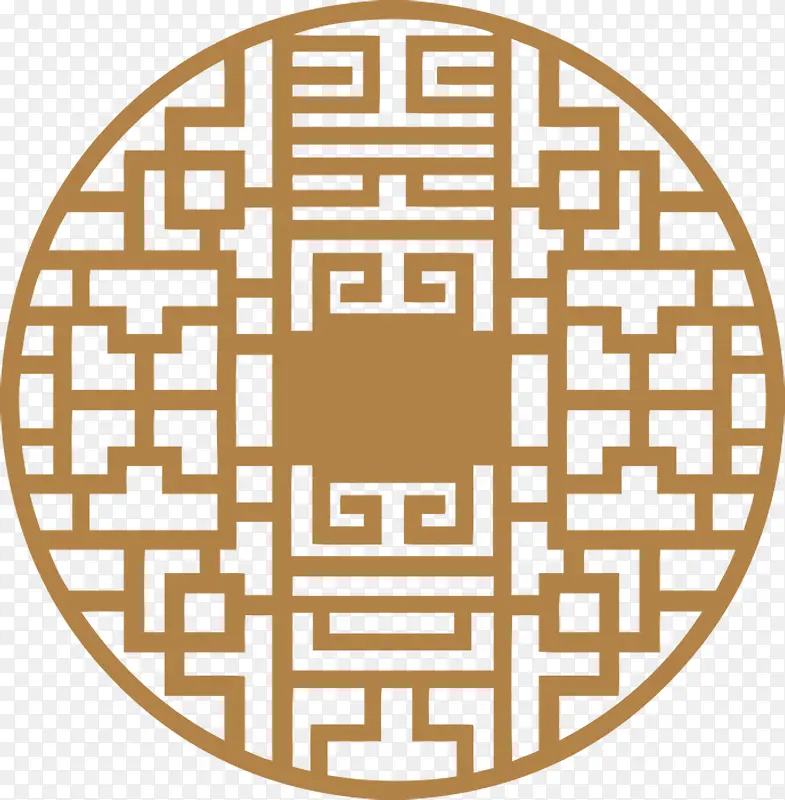 圆形黄色中国风纹路中秋装饰