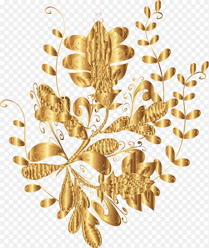 金色清新花藤装饰图案