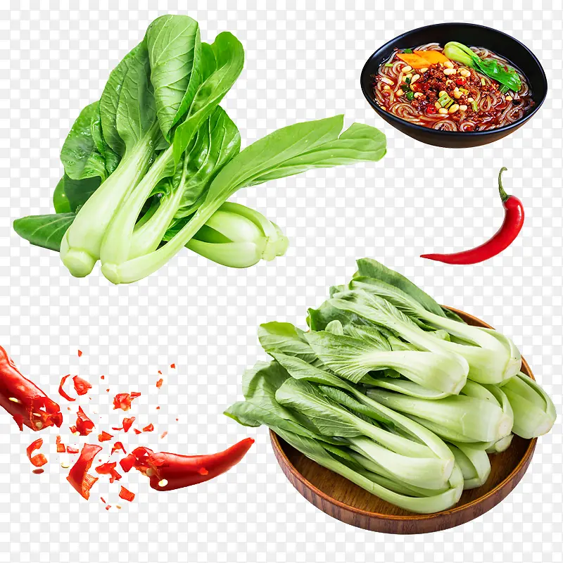 青菜，酸辣粉，辣椒