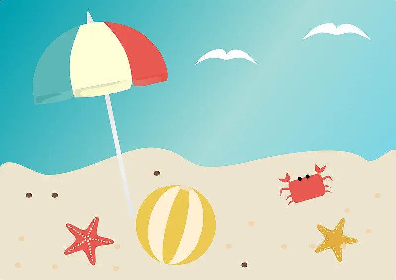 大海海滩背景手绘卡通旅行度假沙滩素材螃蟹