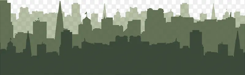 黑绿色城市剪影海报