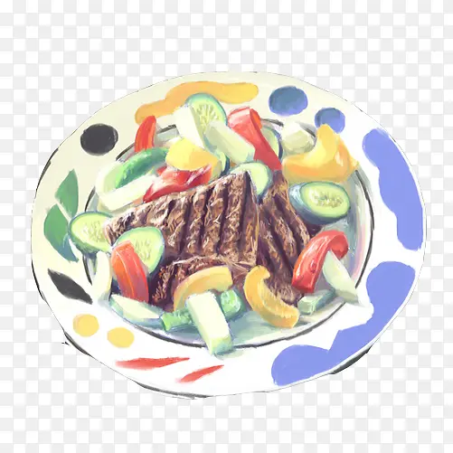 蔬菜牛排手绘画素材图片