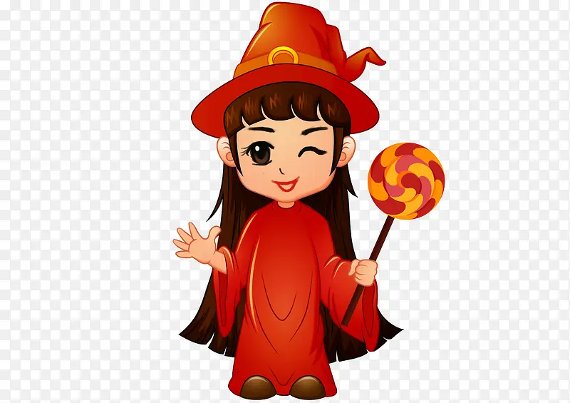 卡通万圣节女巫元素设计红色