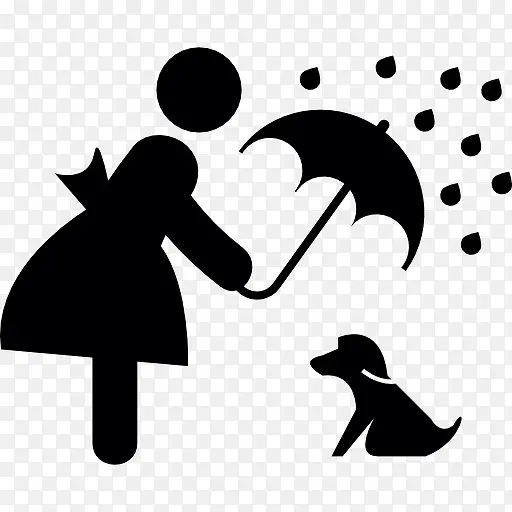 女人覆盖她的宠物用伞图标