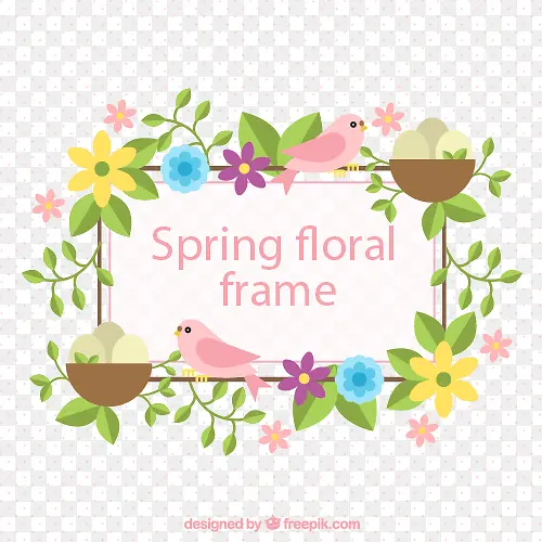 彩色扁平化春季花卉框架矢量图