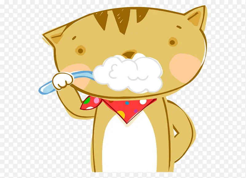 卡通手绘黄色可爱猫刷牙