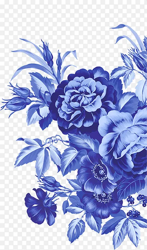 蓝色唯美花纹装饰