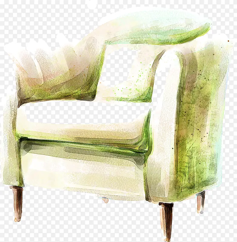 手绘绿色漫画沙发装饰