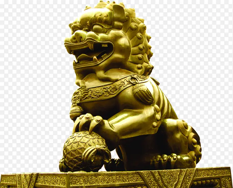 黄色中国风雕刻狮子