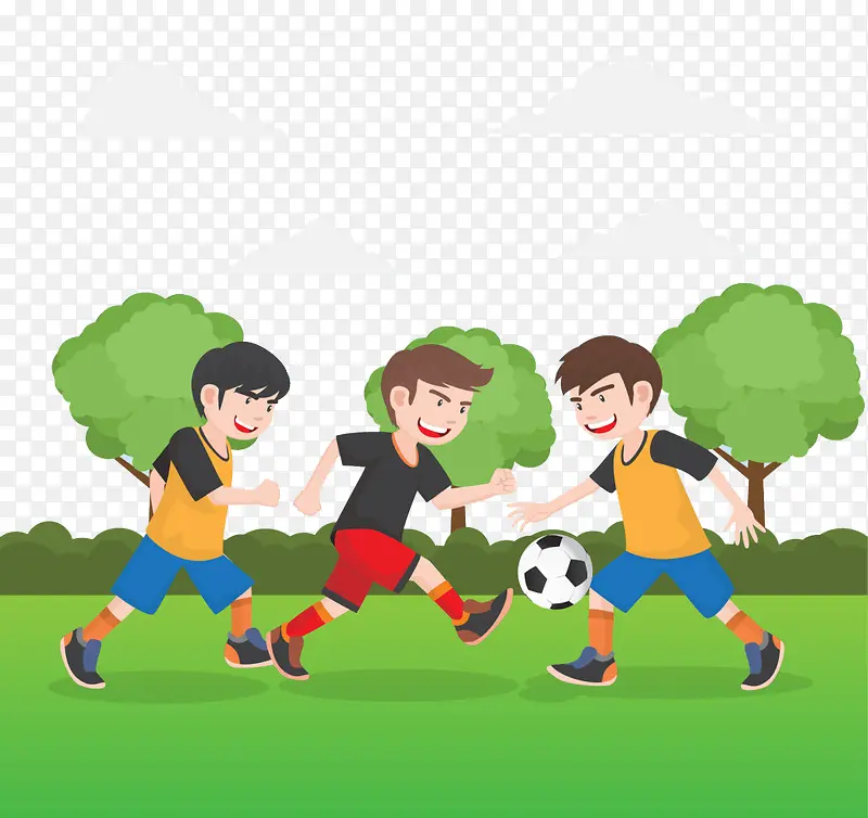卡通少年踢足球运动素材图
