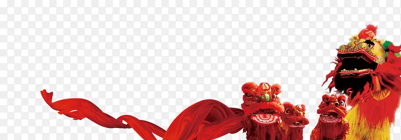 春节舞狮子红色丝带