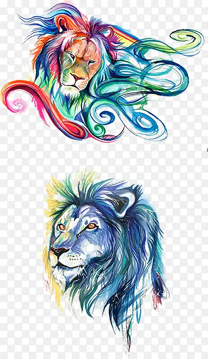 水彩手绘狮子造型