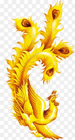 手绘黄色中国风羽毛