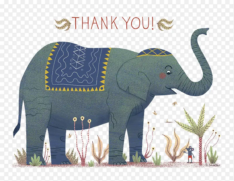 手绘大象感谢卡片