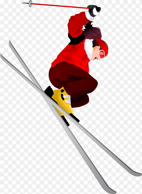 卡通手绘红色衣服滑雪女孩