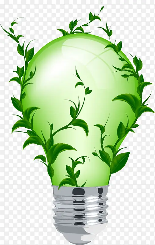 矢量绿叶环抱的灯泡