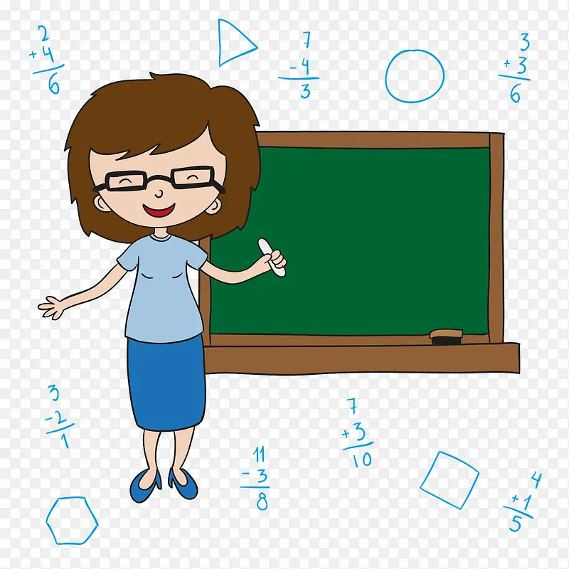 卡通教师形象黑板与数学老师