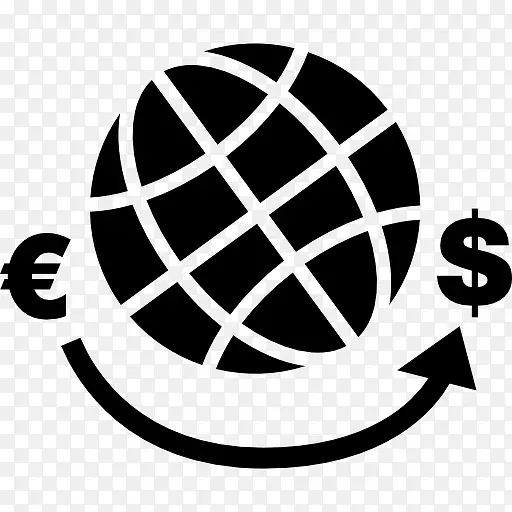 地球网格与欧元和美元符号图标