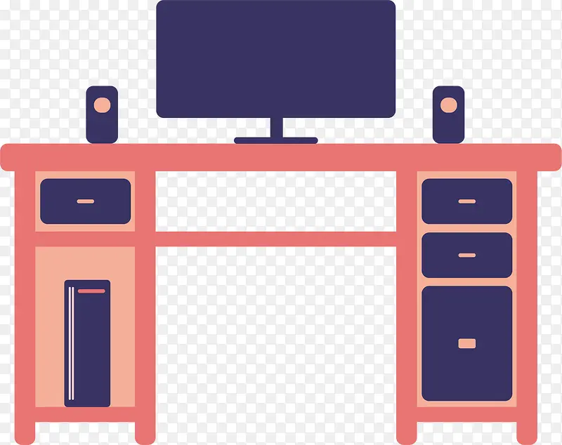 手绘粉色家具电脑桌素材