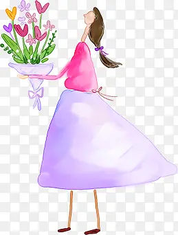 春季水彩可爱姑娘