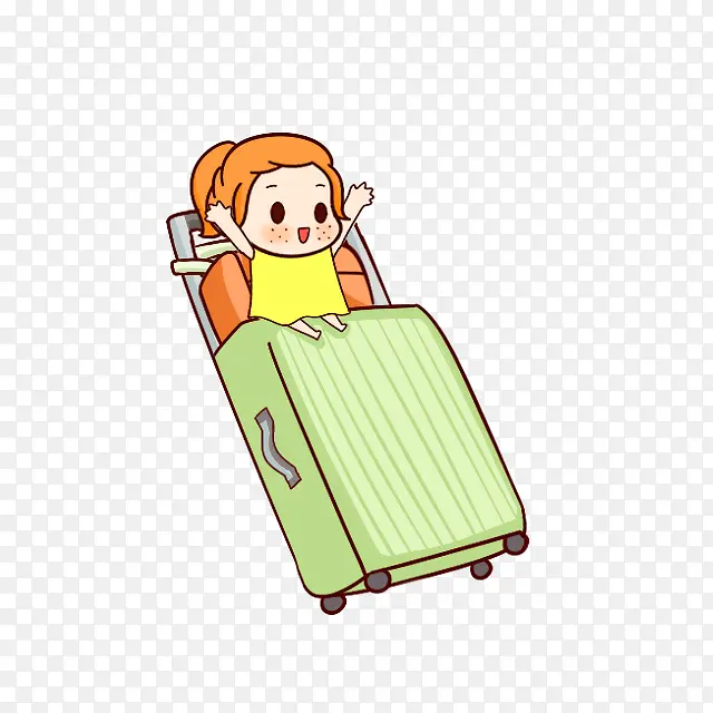 卡通绿色行李箱小女孩
