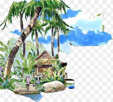 绘画椰树旅游景观