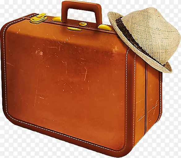 黄色的行李箱与帽子