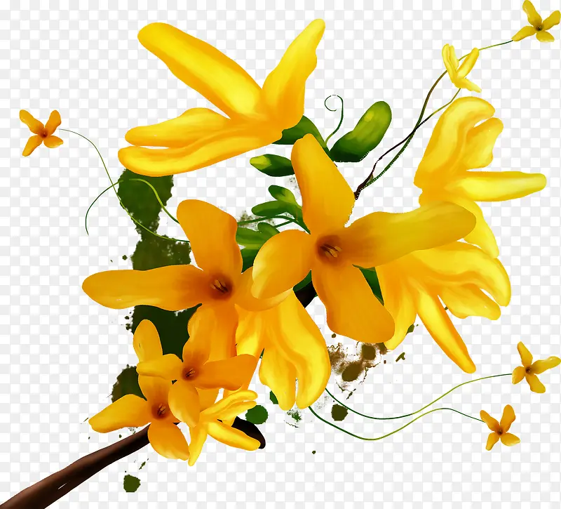 一枝黄色手绘花