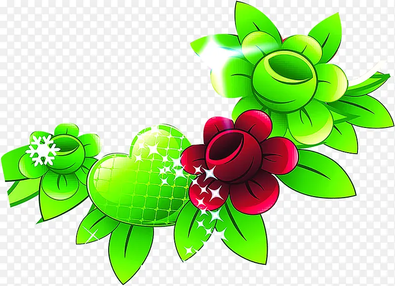 绿色星光设计花朵树叶