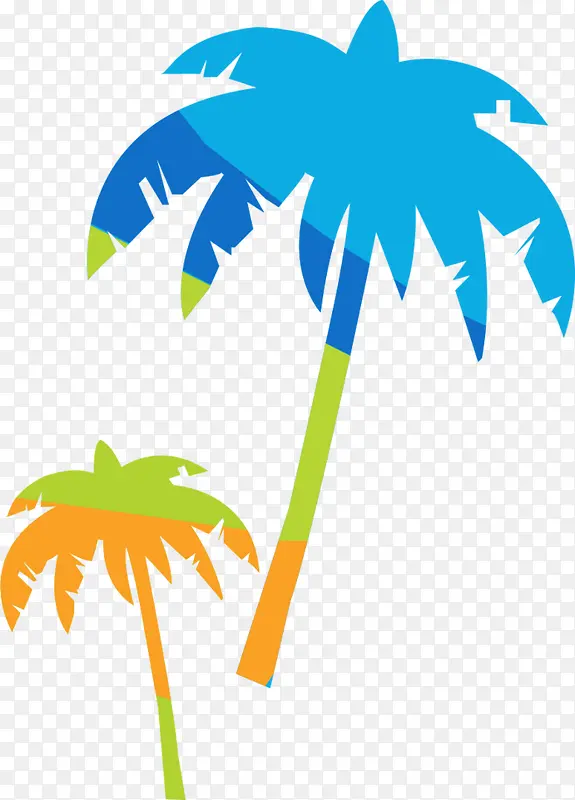 椰子树水彩画 白底矢量图