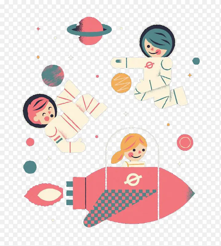 小女孩宇航员与星球飞船