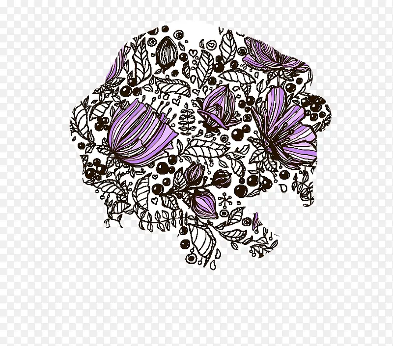 手绘紫色花纹装饰