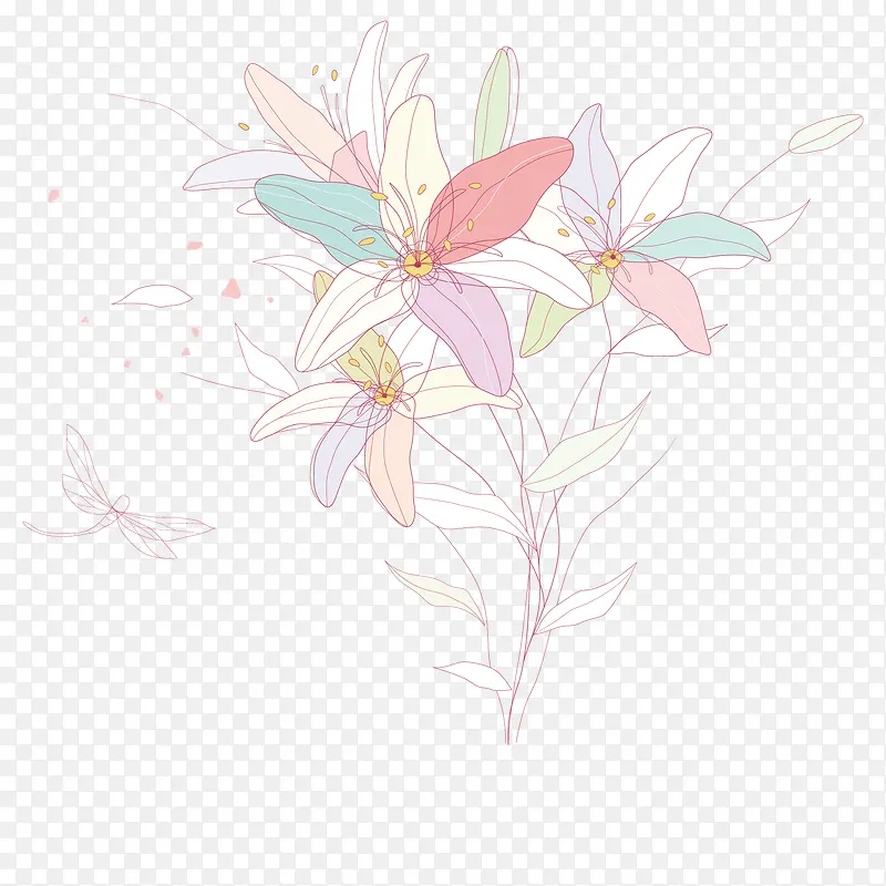 手绘线画花卉装饰图案