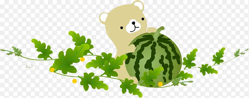创意合成漫画小熊吃西瓜