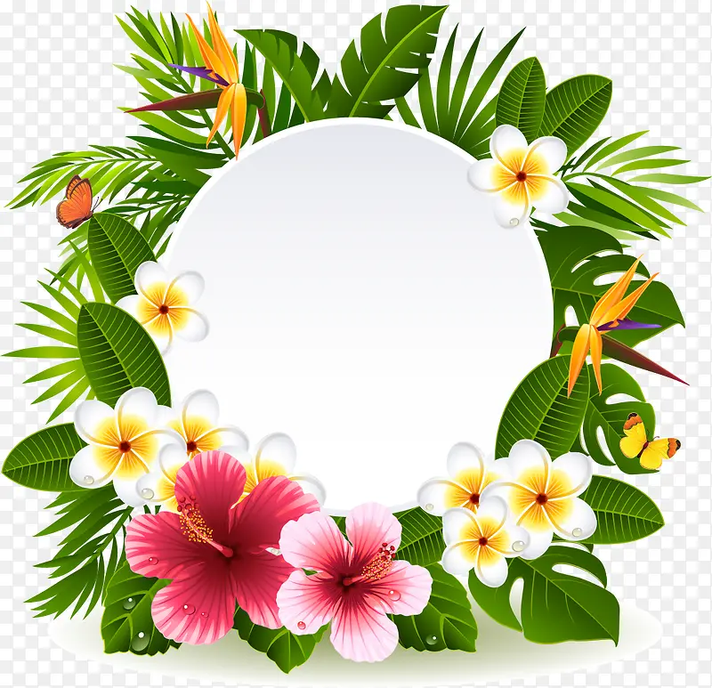 热带花卉装饰标签矢量素材