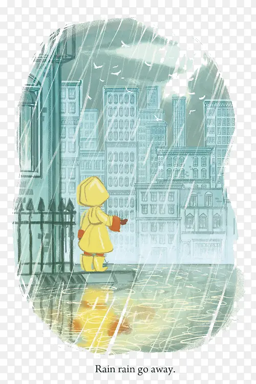 手绘站在雨中女孩