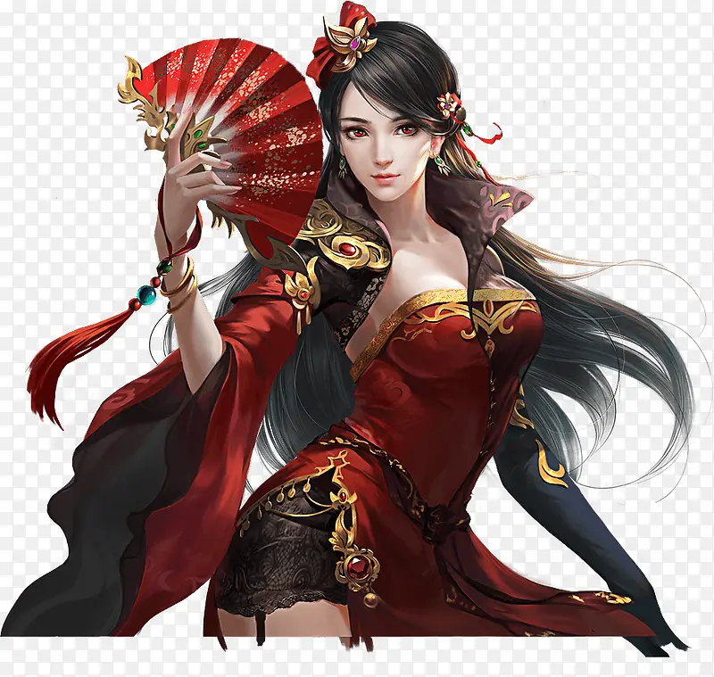 红色中国风服饰游戏人物