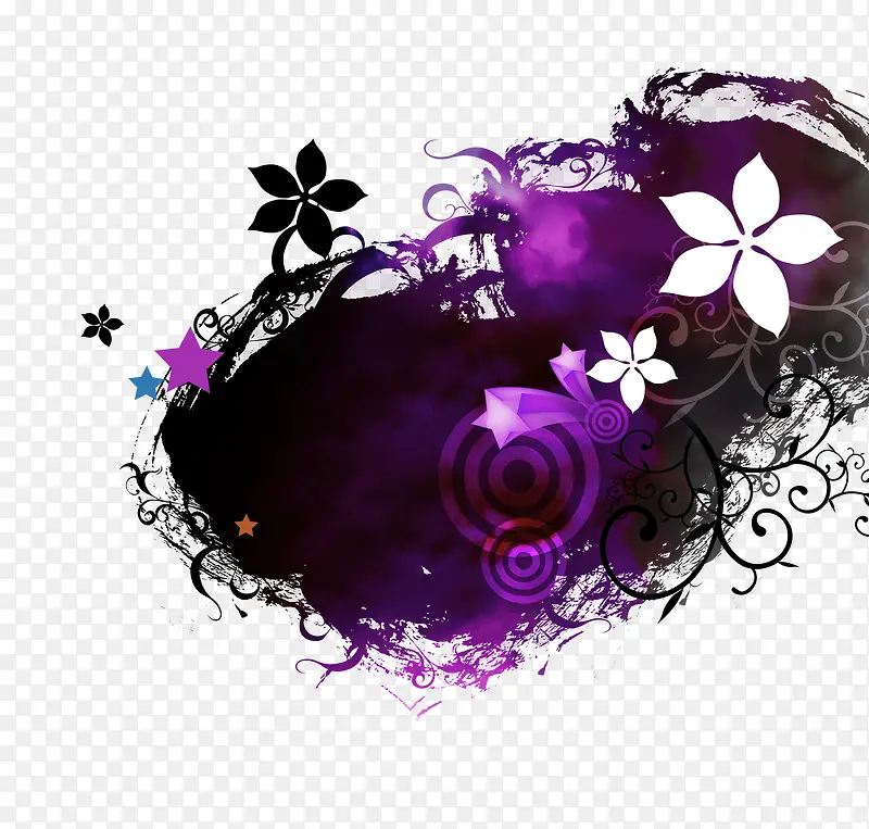 紫色墨迹小花装饰