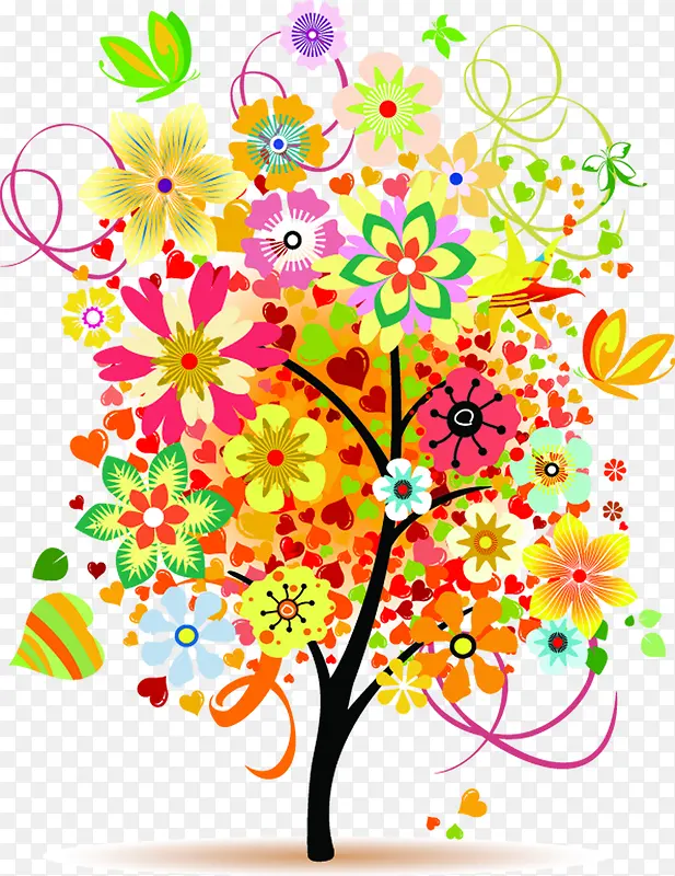 手绘彩色树叶花朵海报