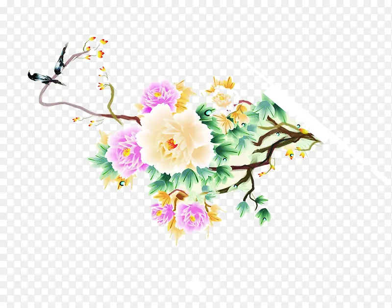 中秋节手绘花朵树叶包装