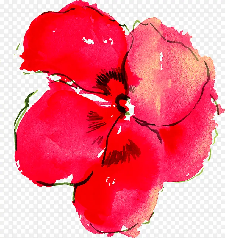 红色水墨花朵植物