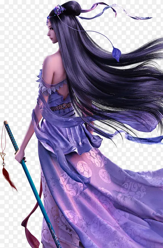 手绘紫色服饰游戏女生