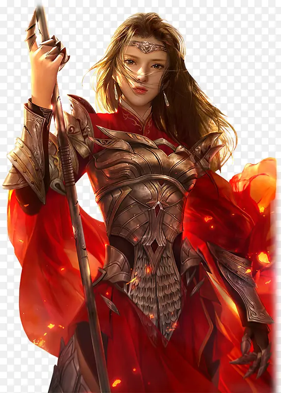 红色服饰盔甲游戏女生