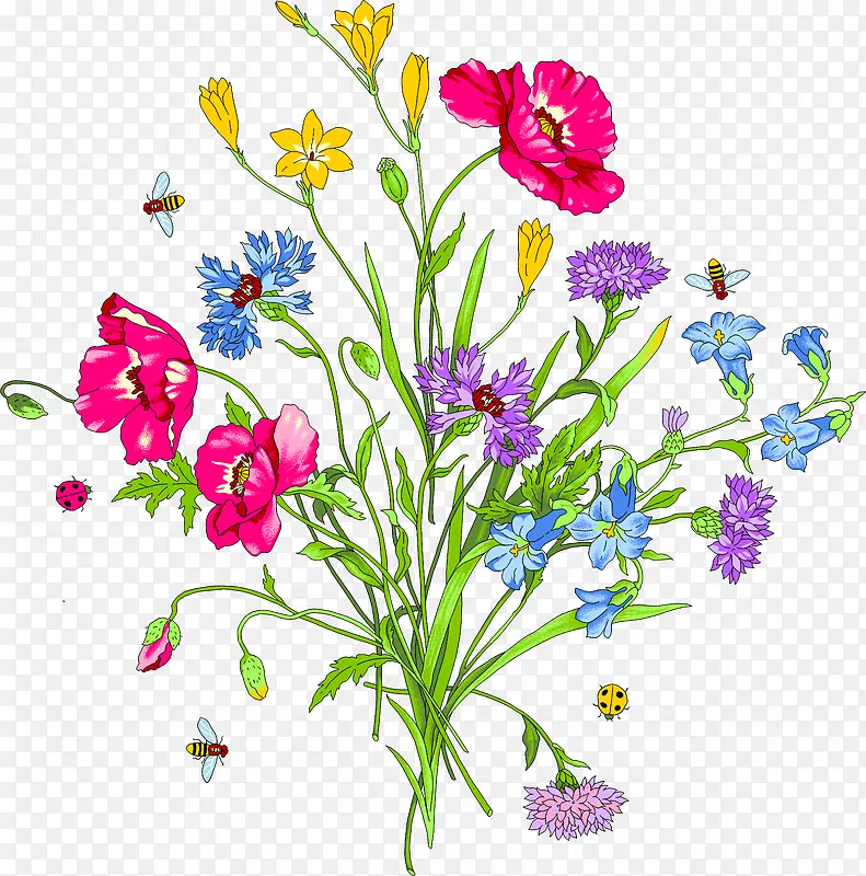 手绘彩色花朵植物春日开放
