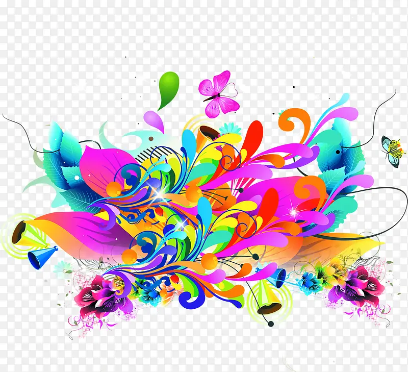手绘彩色艺术花朵装饰