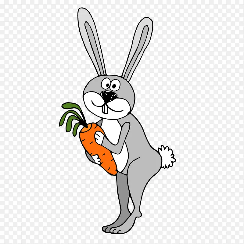 灰色兔子手里的橘色萝卜