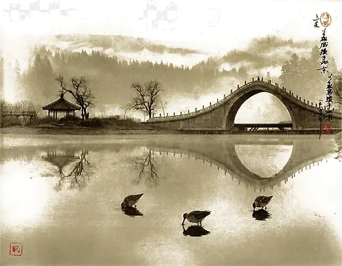 水墨画桥